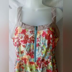 Floral Zip-Front Sundress with Neutral Trim